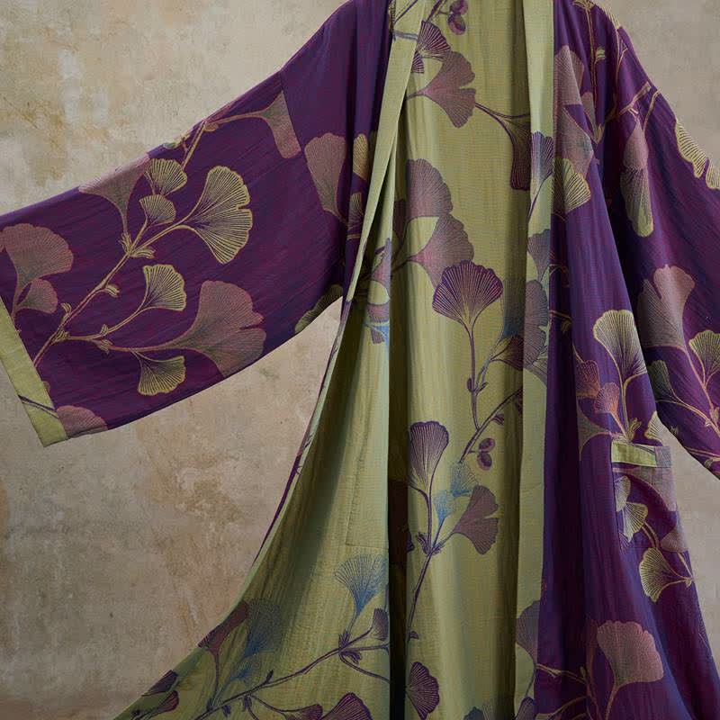 Ownkoti Retro Ginkgo Leaf Cotton Kimono Robe - image 4