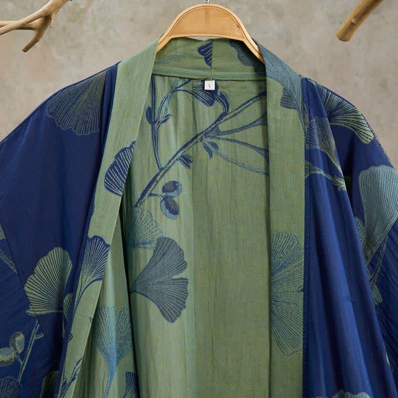Ownkoti Retro Ginkgo Leaf Cotton Kimono Robe - image 11