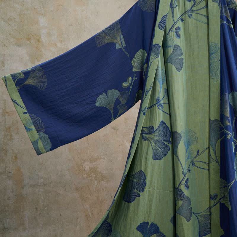 Ownkoti Retro Ginkgo Leaf Cotton Kimono Robe - image 12
