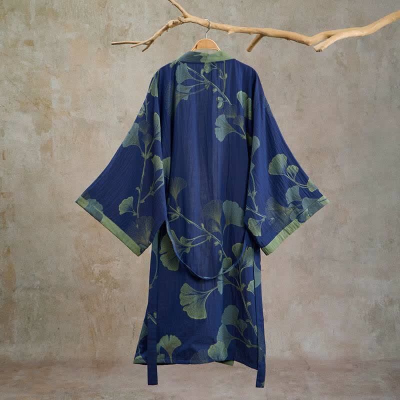 Ownkoti Retro Ginkgo Leaf Cotton Kimono Robe - image 9