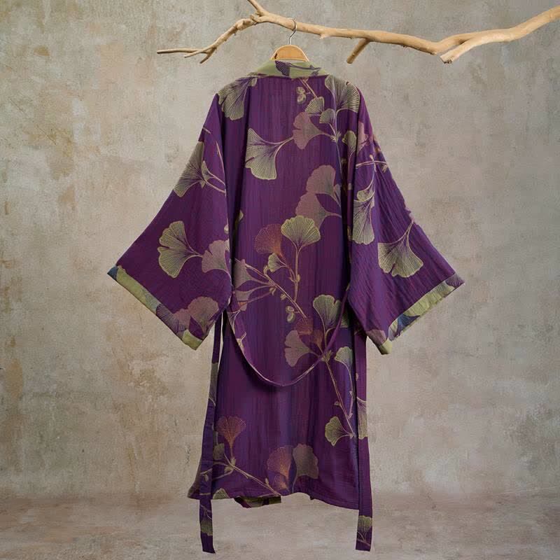 Ownkoti Retro Ginkgo Leaf Cotton Kimono Robe - image 1