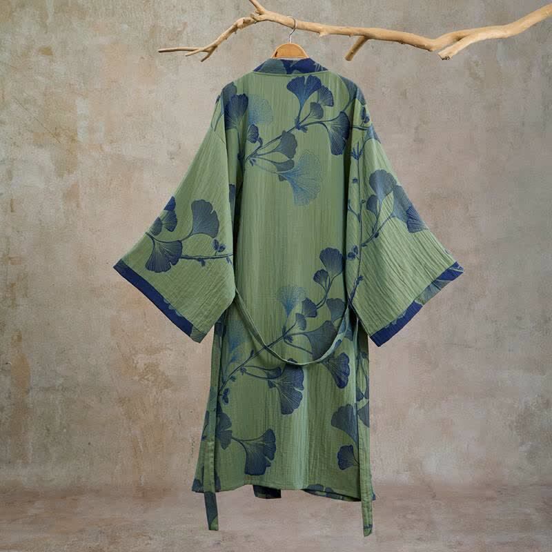 Ownkoti Retro Ginkgo Leaf Cotton Kimono Robe - image 16