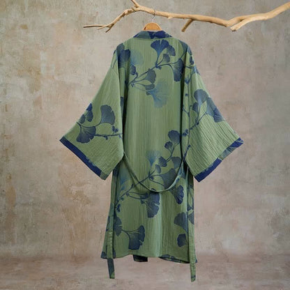 Ownkoti Retro Ginkgo Leaf Cotton Kimono Robe - image 16