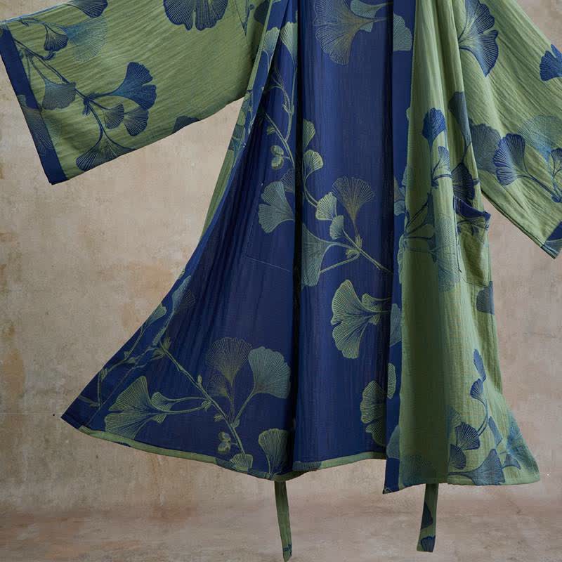 Ownkoti Retro Ginkgo Leaf Cotton Kimono Robe - image 17
