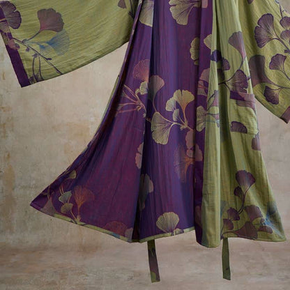Ownkoti Retro Ginkgo Leaf Cotton Kimono Robe - image 25