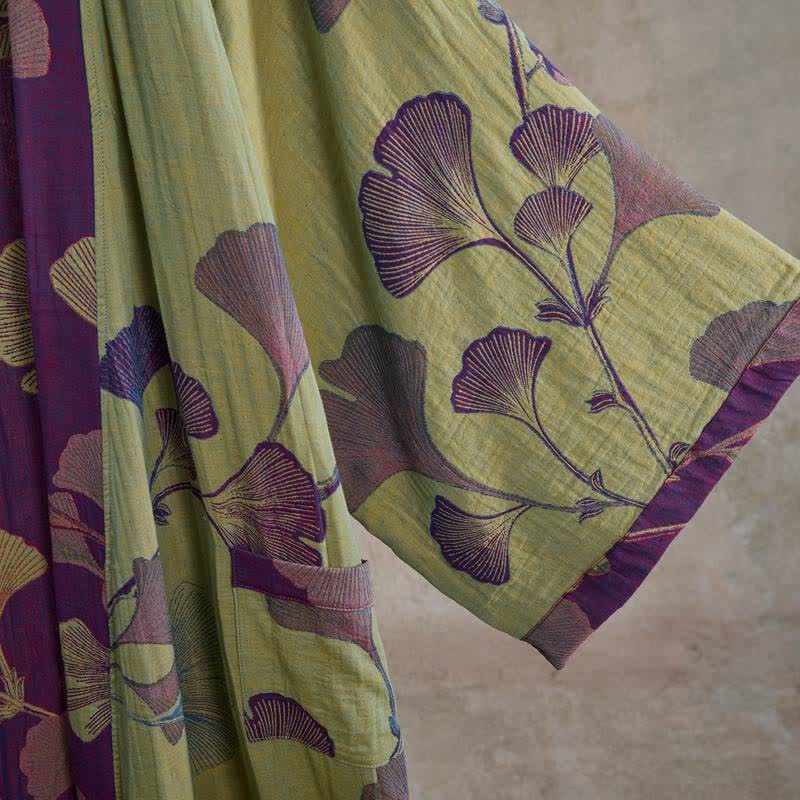 Ownkoti Retro Ginkgo Leaf Cotton Kimono Robe - image 28
