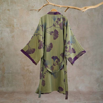 Ownkoti Retro Ginkgo Leaf Cotton Kimono Robe - image 24