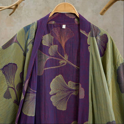 Ownkoti Retro Ginkgo Leaf Cotton Kimono Robe - image 26