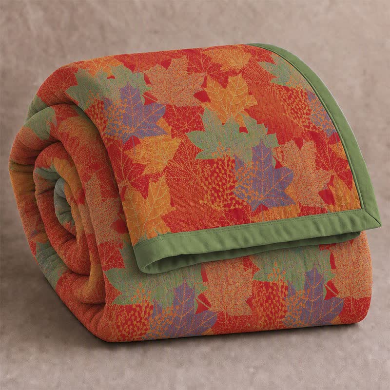 Ownkoti Colorful Fall Maple Leaf Cotton Blanket - Red & Green - Blanket - Cal King - image 0