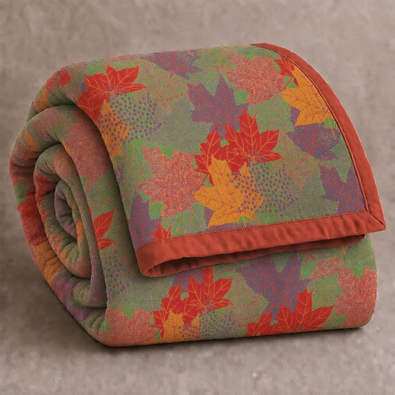 Ownkoti Colorful Fall Maple Leaf Cotton Blanket - Green & Red - Blanket - Cal King - image 4