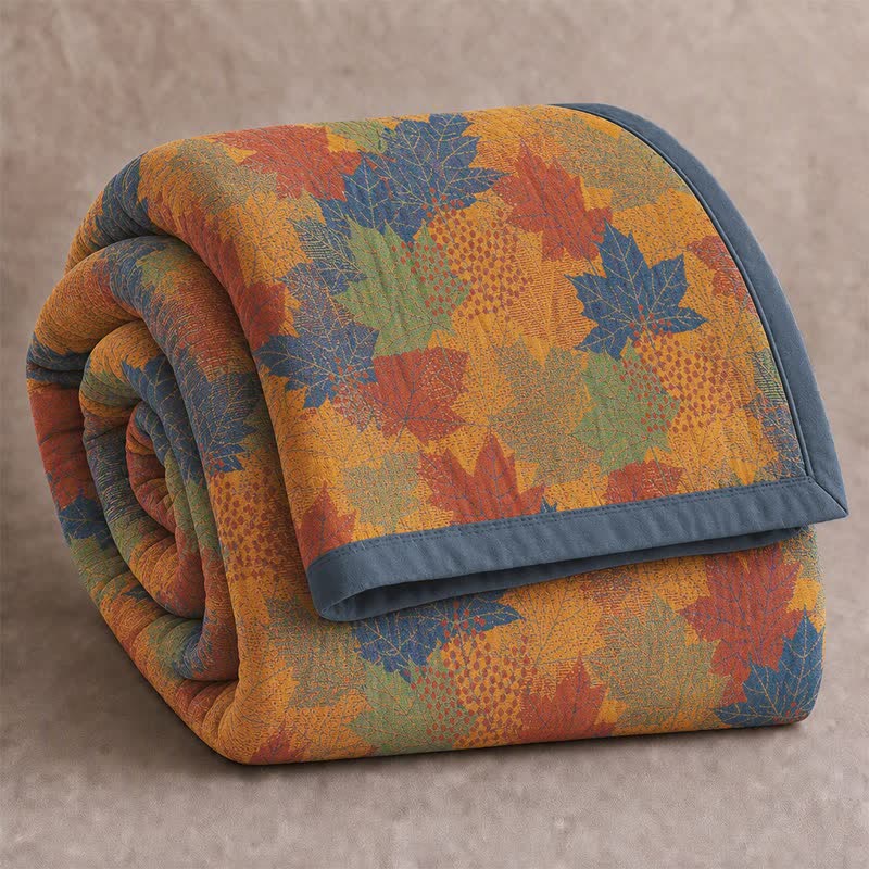 Ownkoti Colorful Fall Maple Leaf Cotton Blanket - Orange & Blue - Blanket - Cal King - image 8