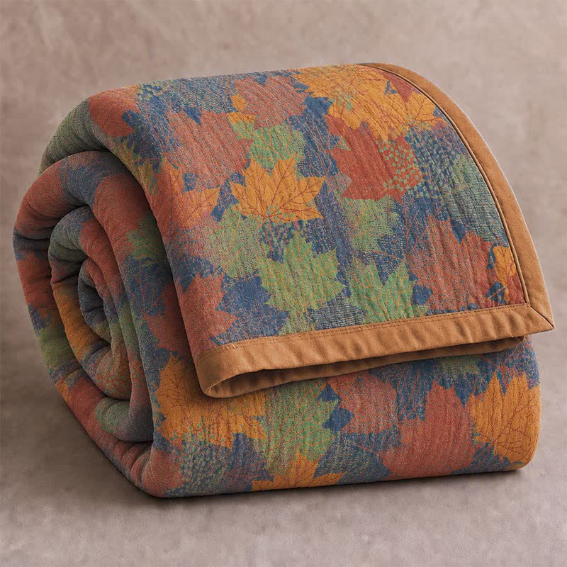 Ownkoti Colorful Fall Maple Leaf Cotton Blanket - Blue & Orange - Blanket - Cal King - image 12