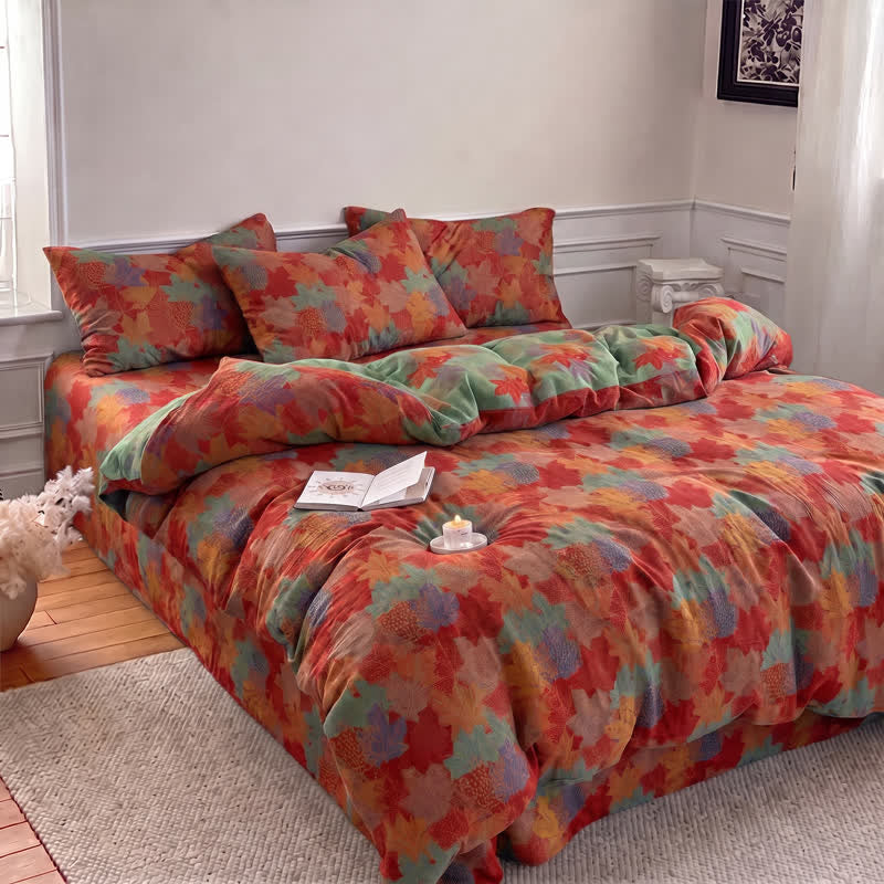 Ownkoti Colorful Maple Leaf Cotton Duvet Cover Bedding Set - image 2
