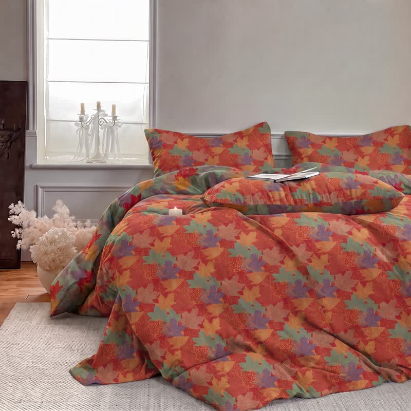 Ownkoti Colorful Maple Leaf Cotton Duvet Cover Bedding Set - image 3