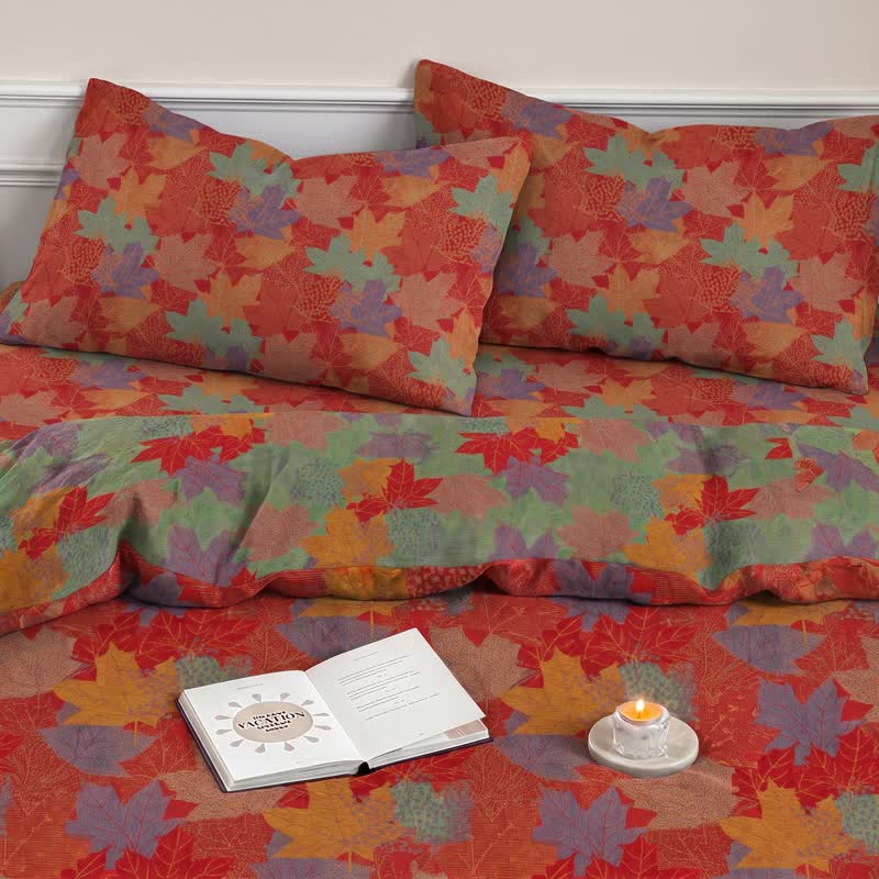 Ownkoti Colorful Maple Leaf Cotton Duvet Cover Bedding Set - image 6