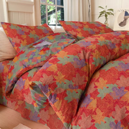 Ownkoti Colorful Maple Leaf Cotton Duvet Cover Bedding Set - Red & Green - Bedding Set(4PCS) - King - image 0