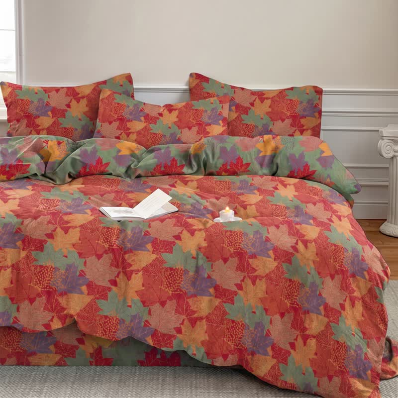 Ownkoti Colorful Maple Leaf Cotton Duvet Cover Bedding Set - image 1
