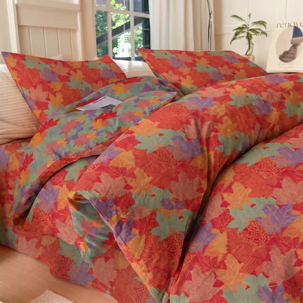 Ownkoti Colorful Maple Leaf Cotton Duvet Cover Bedding Set - Red & Green - Bedding Set(4PCS) - King - image 0