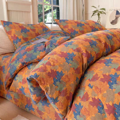 Ownkoti Colorful Maple Leaf Cotton Duvet Cover Bedding Set - Orange & Blue - Bedding Set(4PCS) - King - image 7