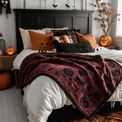Ownkoti Burgundy Pumpkin Halloween Reversible Cotton Blanket - image 3