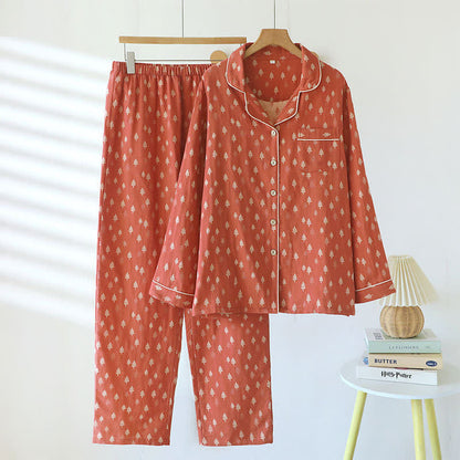 Ownkoti Relaxed Piped Cotton Maple Leaf Loungewear Set - Brown - XL - image 0
