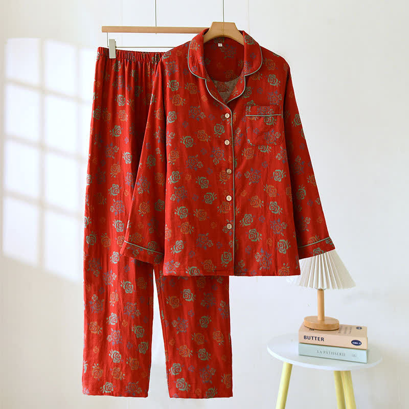 Ownkoti Yarn-dyed Rose Lapel Cotton Pajama Set - image 0