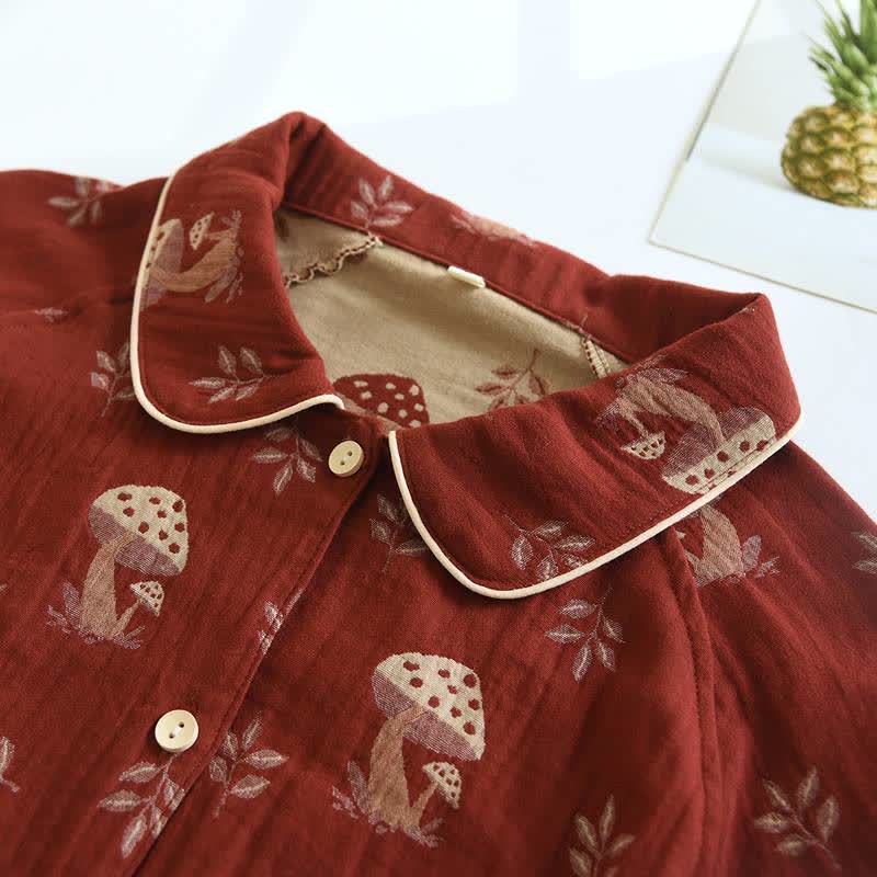 Ownkoti Vintage Mushroom Print Cotton Loungewear Set - image 2