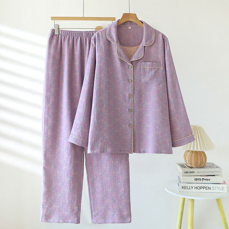 Ownkoti Minimal Cotton Lapel Yarn-dyed Pajama Set - image 1