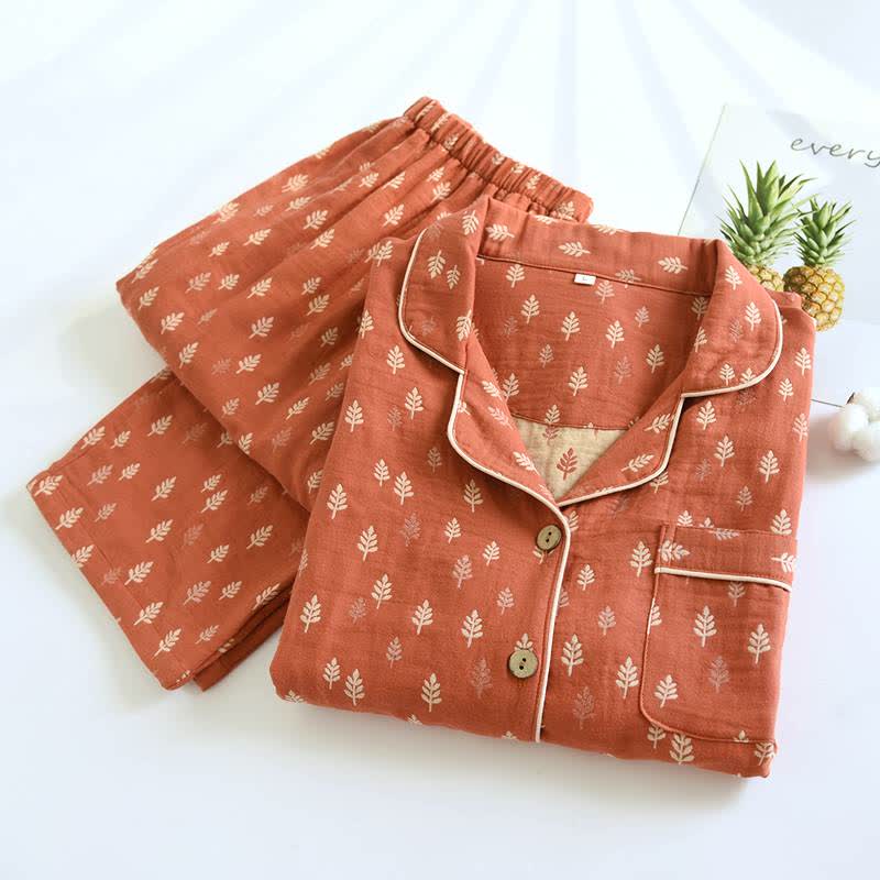 Ownkoti Relaxed Piped Cotton Maple Leaf Loungewear Set - image 1