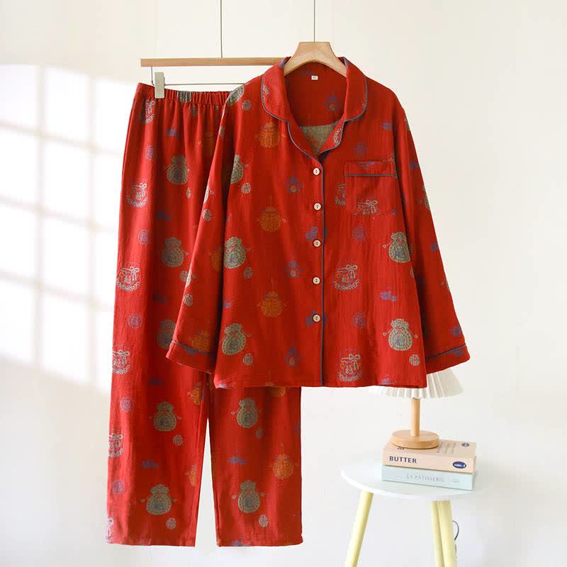 Ownkoti Red Cotton Fortune Pouch Loungewear Set - Red - XL - image 0