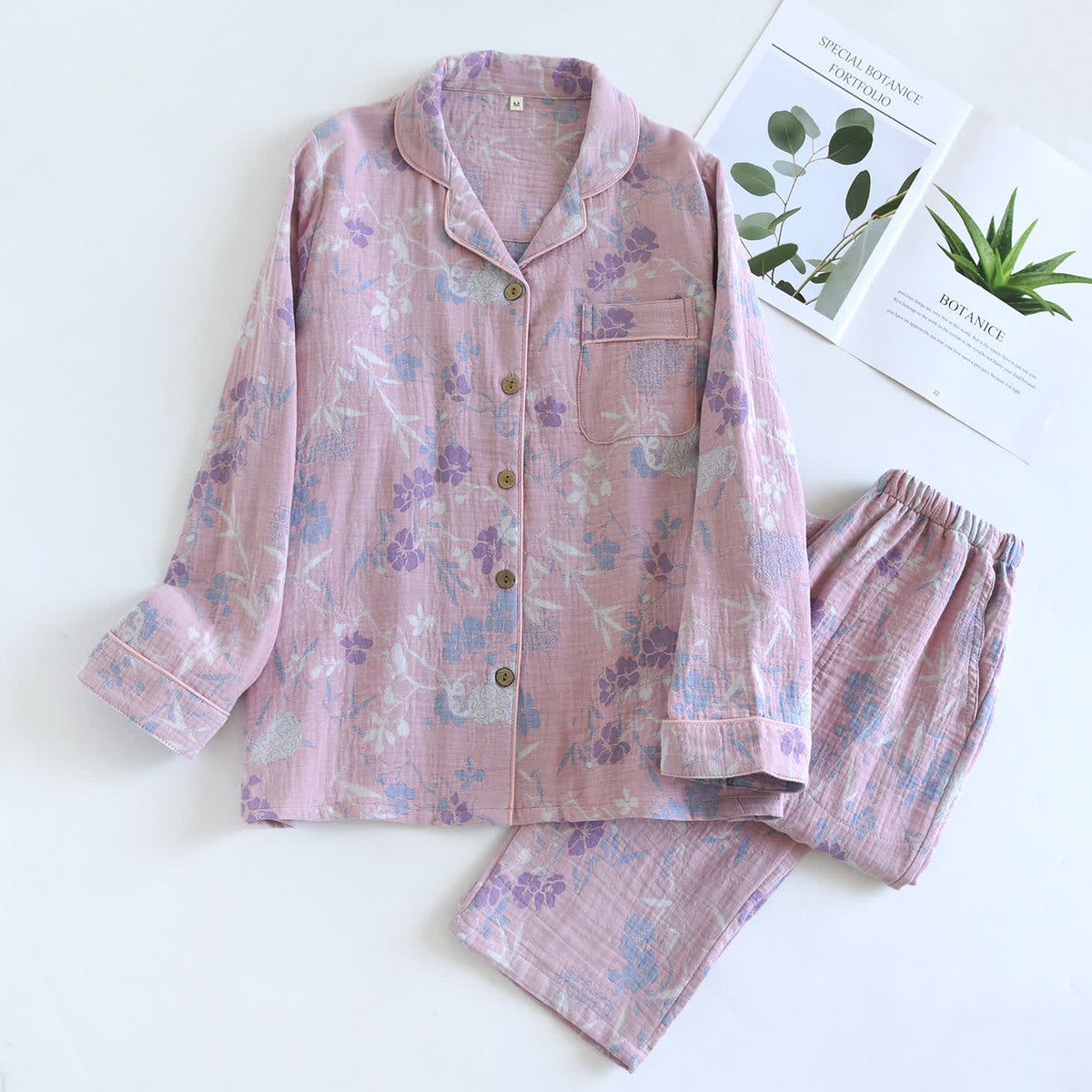 Ownkoti Wisteria Floral Cotton Gauze Sleep Set - Pink - XL - image 1
