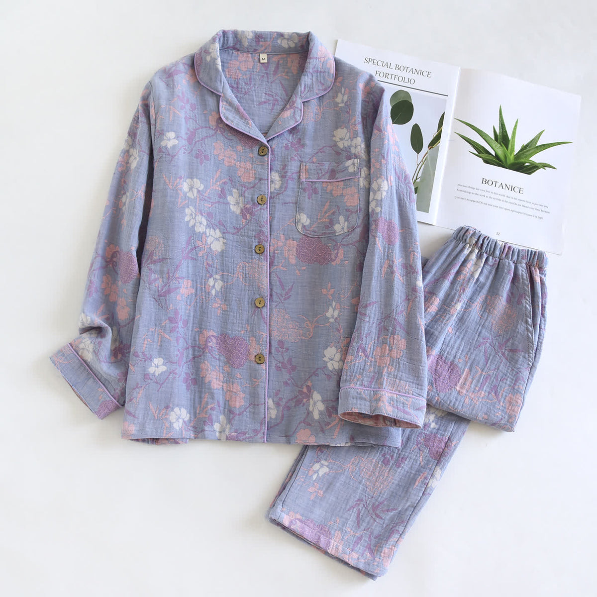 Ownkoti Wisteria Floral Cotton Gauze Sleep Set - Purple - XL - image 13