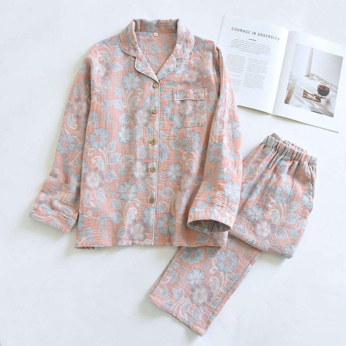 Ownkoti Breezy Floral Cotton Gauze Loungewear Set - Pink - XL - image 10