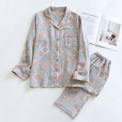 Ownkoti Breezy Floral Cotton Gauze Loungewear Set - Gray Blue - XL - image 12