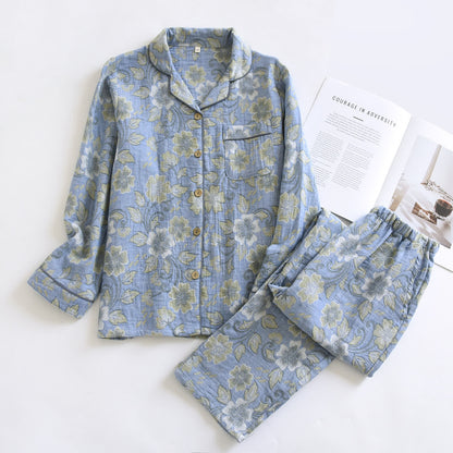 Ownkoti Breezy Floral Cotton Gauze Loungewear Set - Blue - XL - image 1