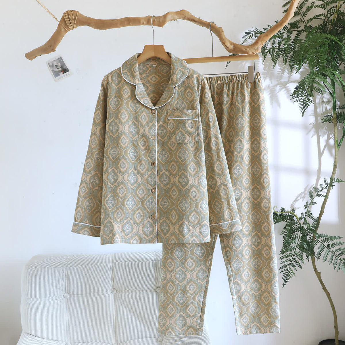 Ownkoti Minimal Cotton Piped Loungewear Set - Green - XL - image 1