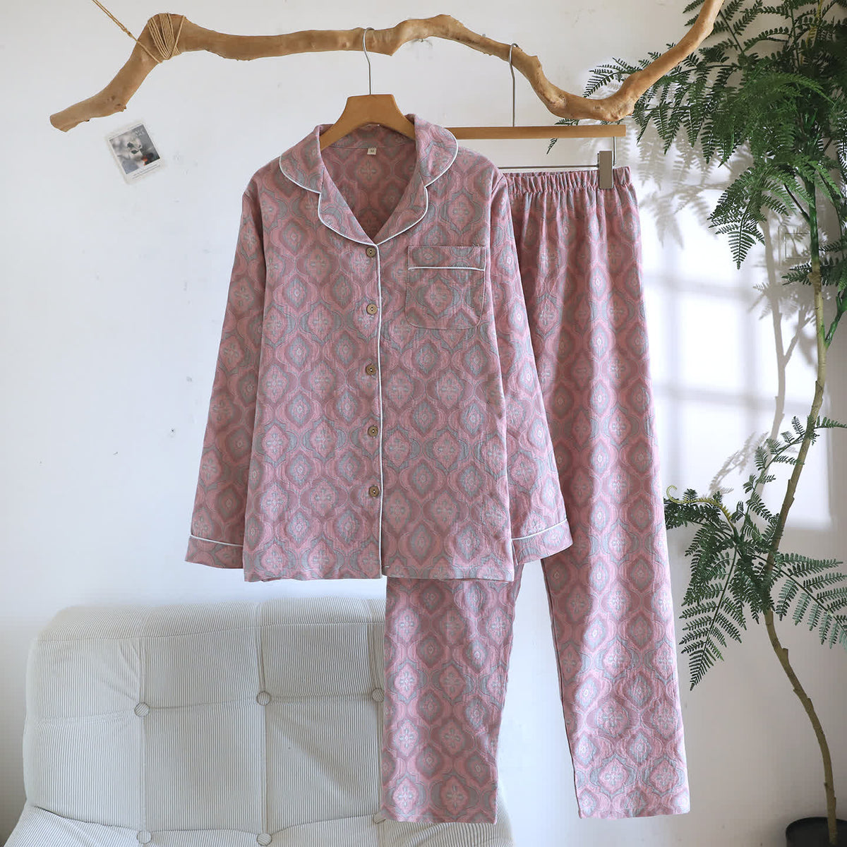 Ownkoti Minimal Cotton Piped Loungewear Set - Pink - XL - image 13
