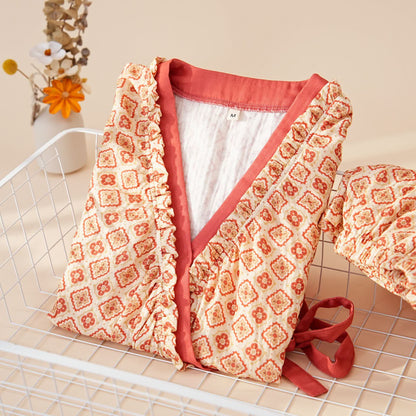 Ownkoti Geometric Ruffle Trim Cotton Loungewear Set - image 1