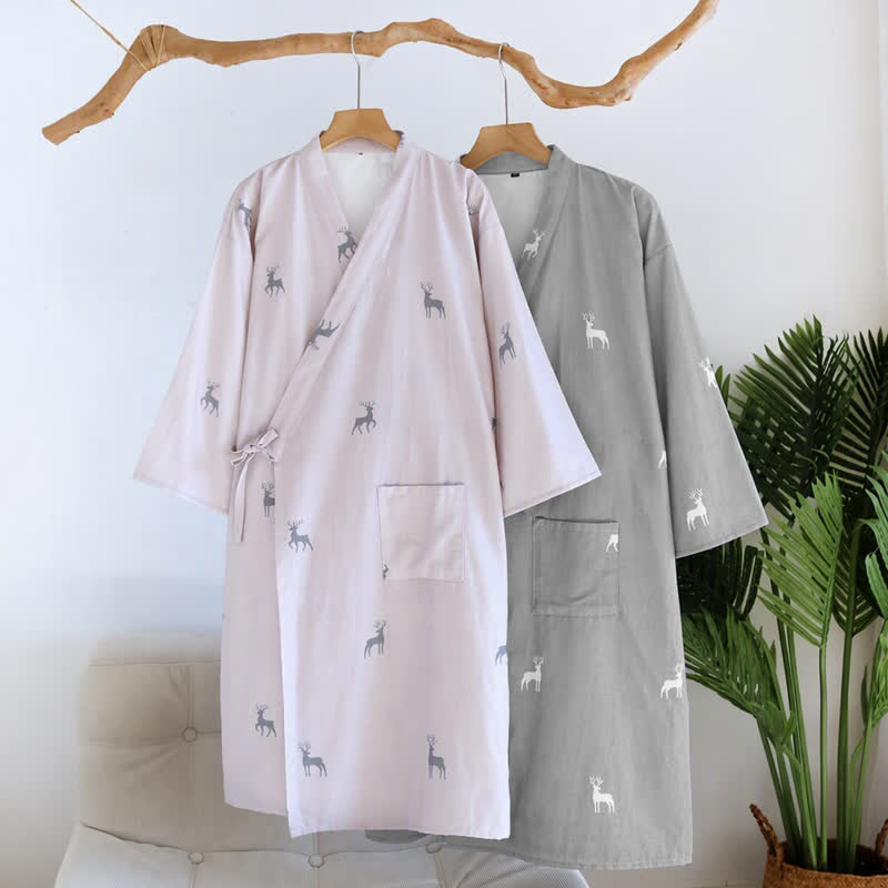 Ownkoti Couple Deer Cotton Gauze Kimono Bathrobe - image 0