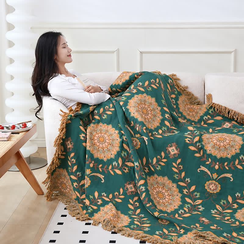 Ownkoti Cotton Gauze Floral Reversible Tassel Quilt - image 9