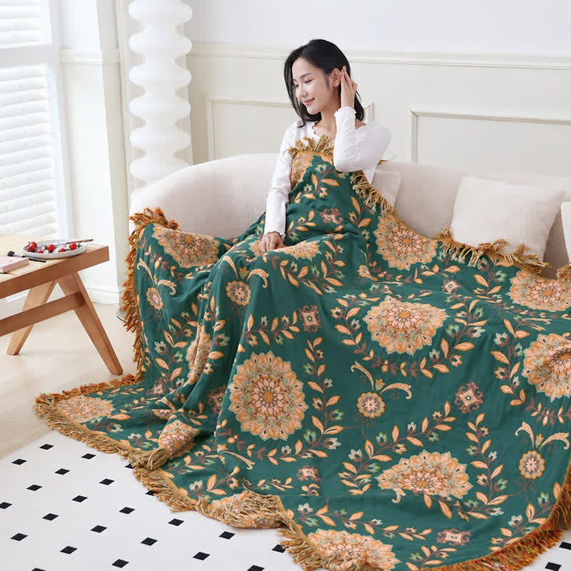 Ownkoti Cotton Gauze Floral Reversible Tassel Quilt - image 10