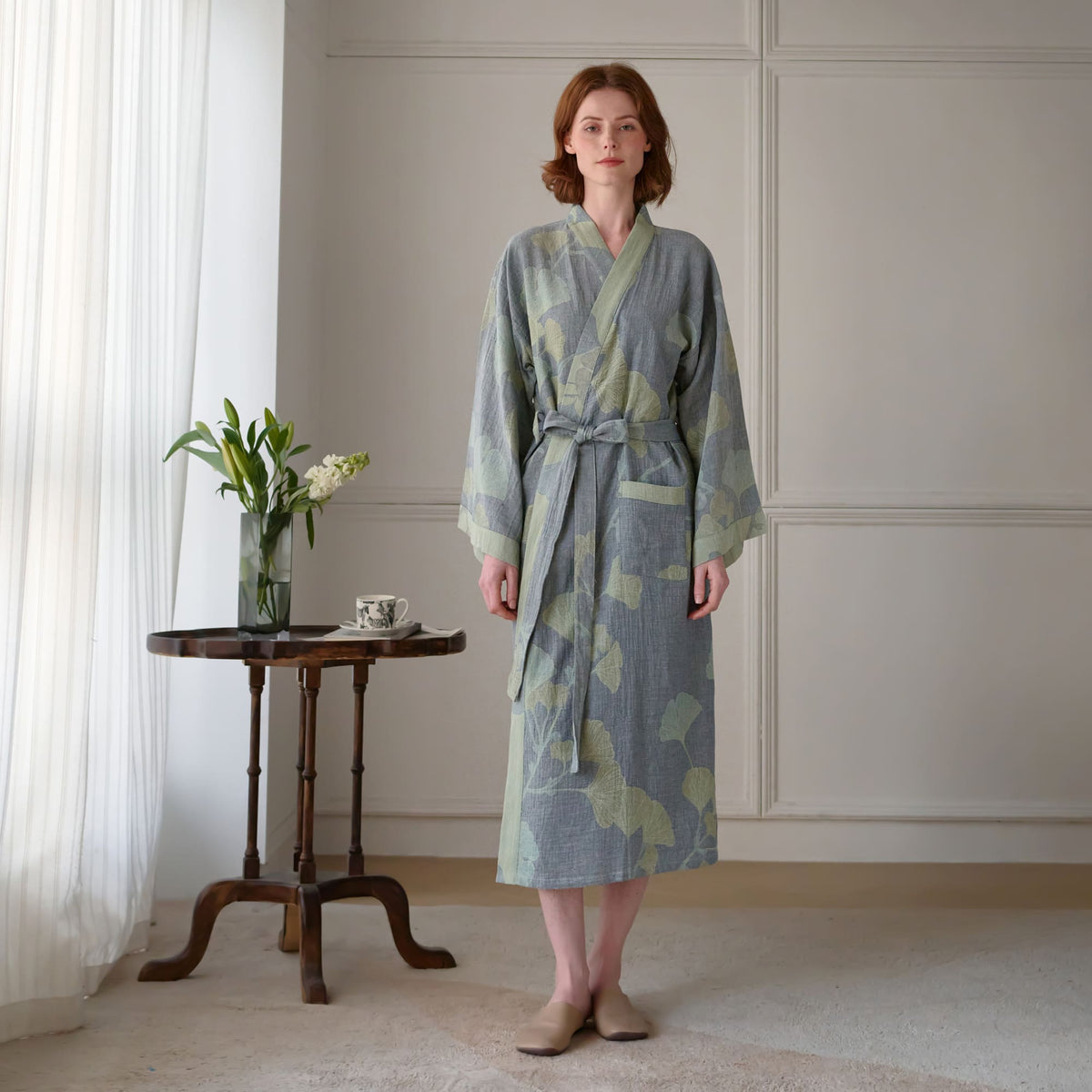 Ownkoti Ginkgo Leaf Organic Cotton Kimono Robe - image 2
