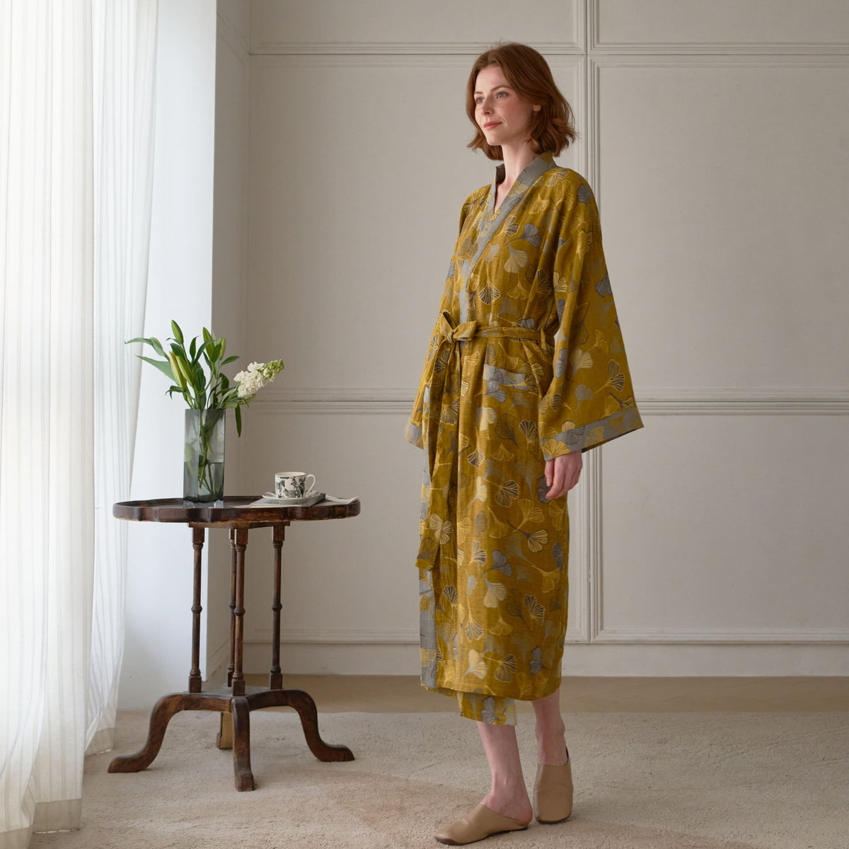 Ownkoti Ginkgo Biloba Cotton Gauze Kimono Robe - image 4