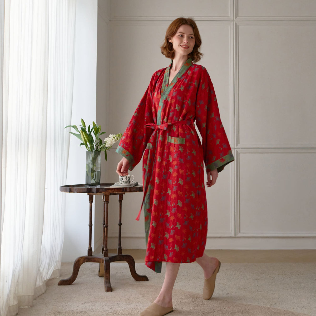 Ownkoti Two-Tone Ginkgo Cotton Gauze Kimono Robe - image 3