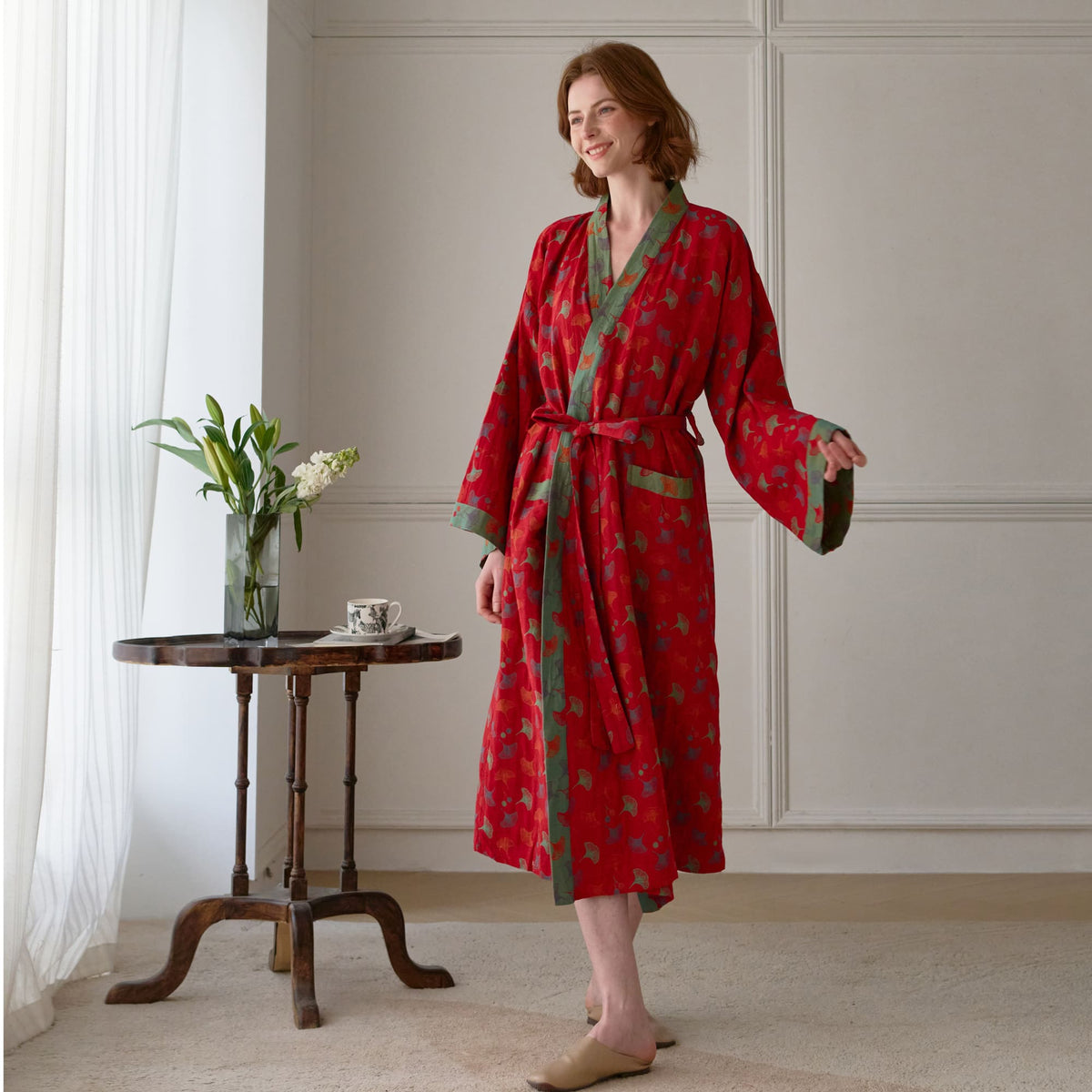 Ownkoti Two-Tone Ginkgo Cotton Gauze Kimono Robe - image 2