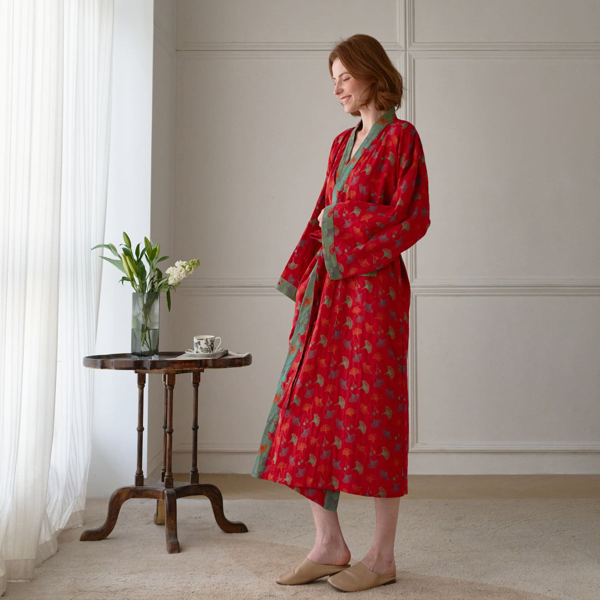 Ownkoti Two-Tone Ginkgo Cotton Gauze Kimono Robe - image 8