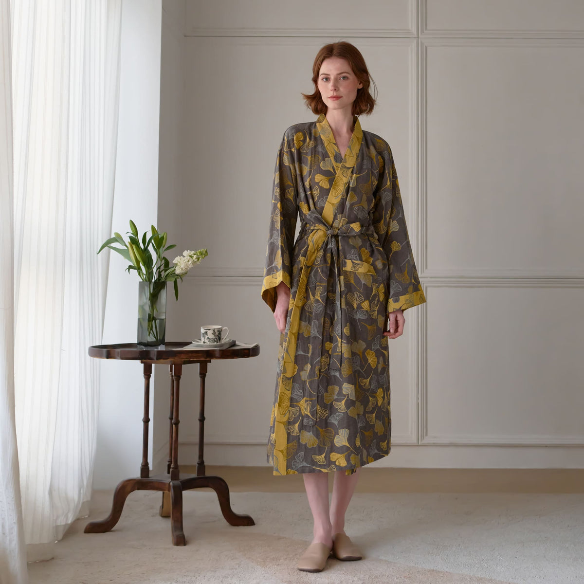 Ownkoti Ginkgo Biloba Cotton Gauze Kimono Robe - image 32