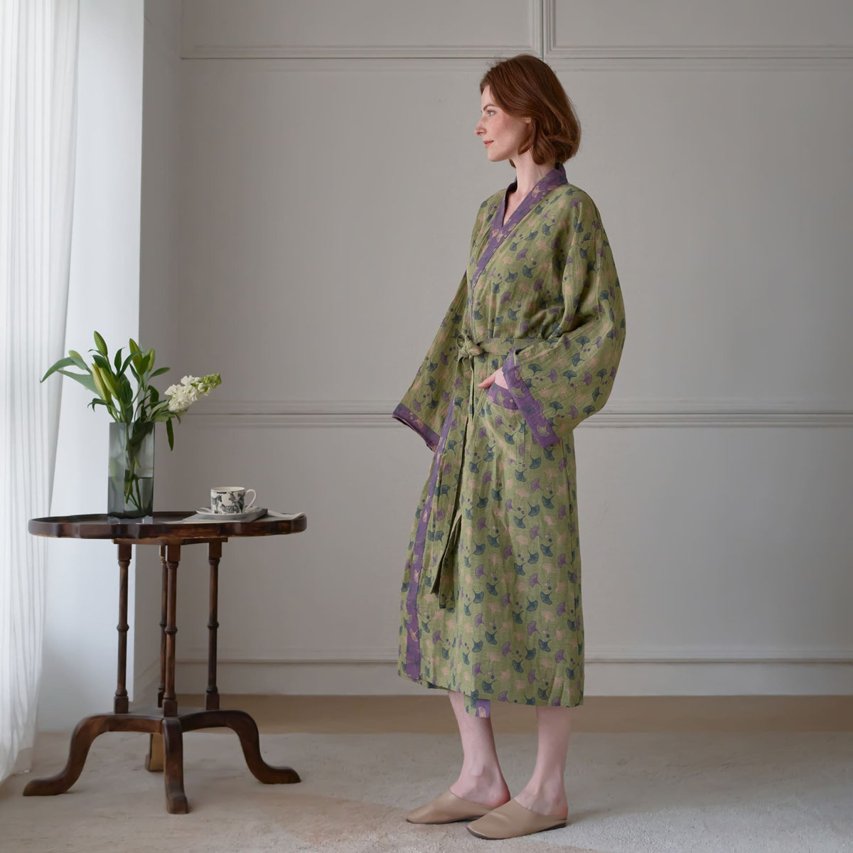Ownkoti Two-Tone Ginkgo Cotton Gauze Kimono Robe - image 35
