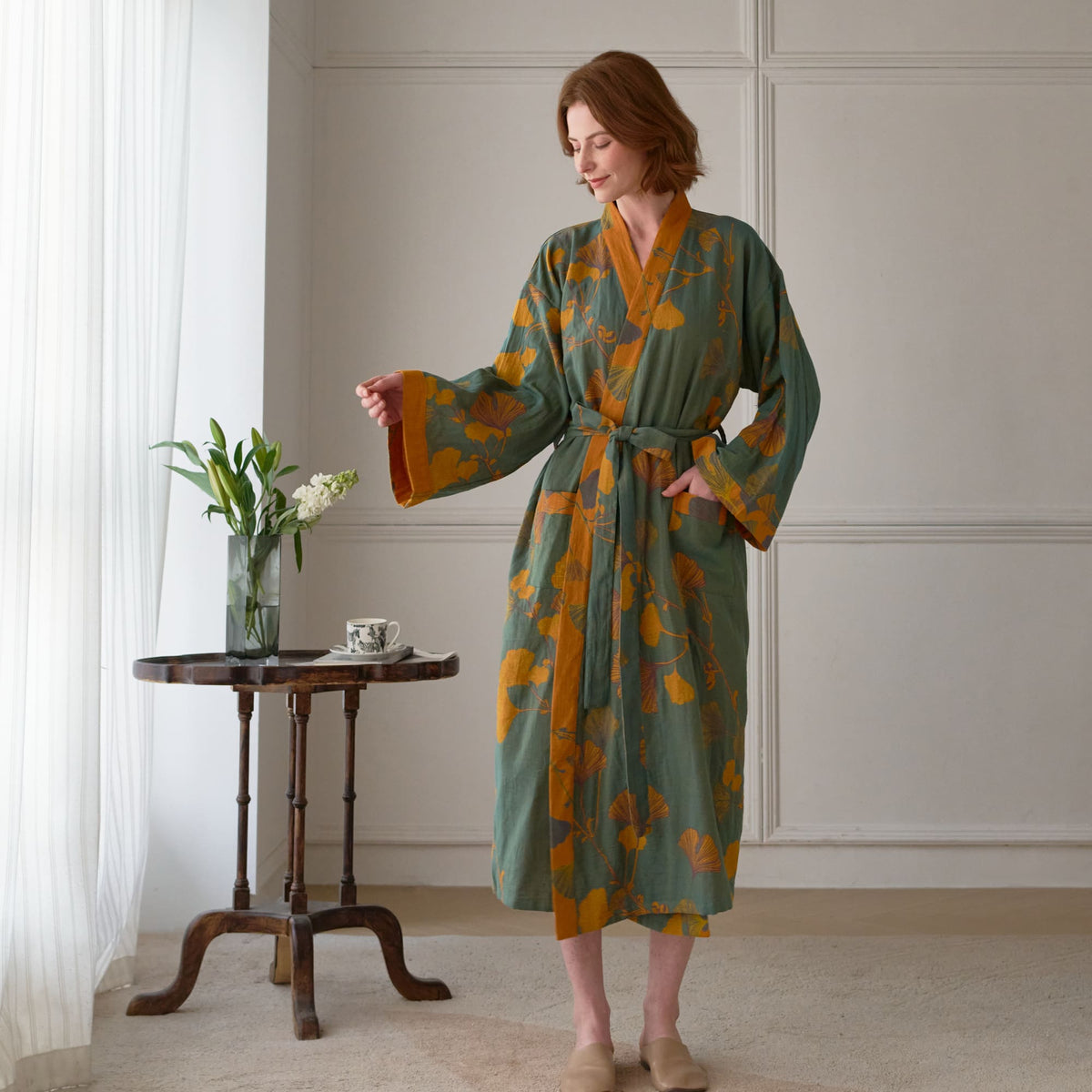 Ownkoti Large Ginkgo Leaf Cotton Kimono Robe - image 20
