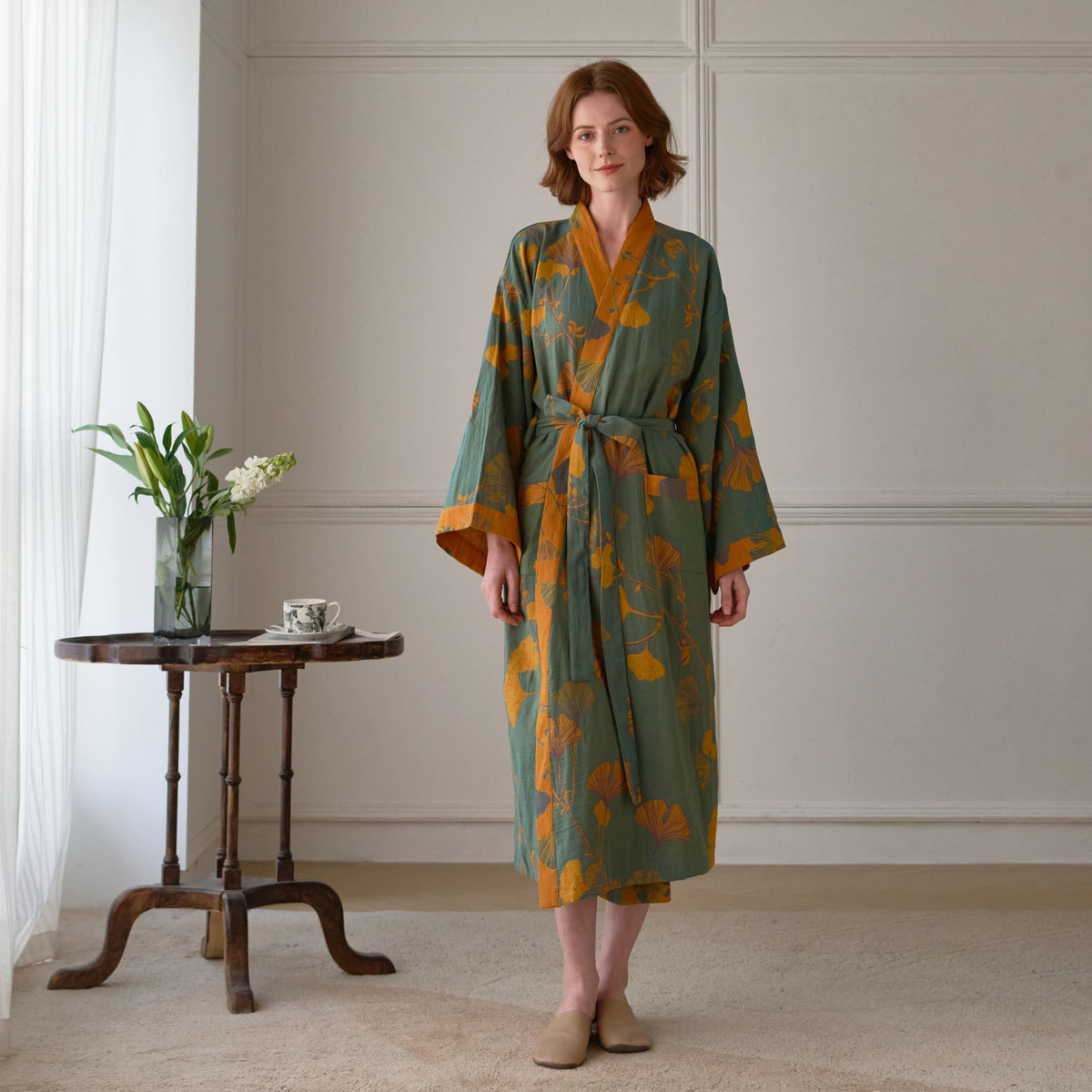 Ownkoti Large Ginkgo Leaf Cotton Kimono Robe - image 34